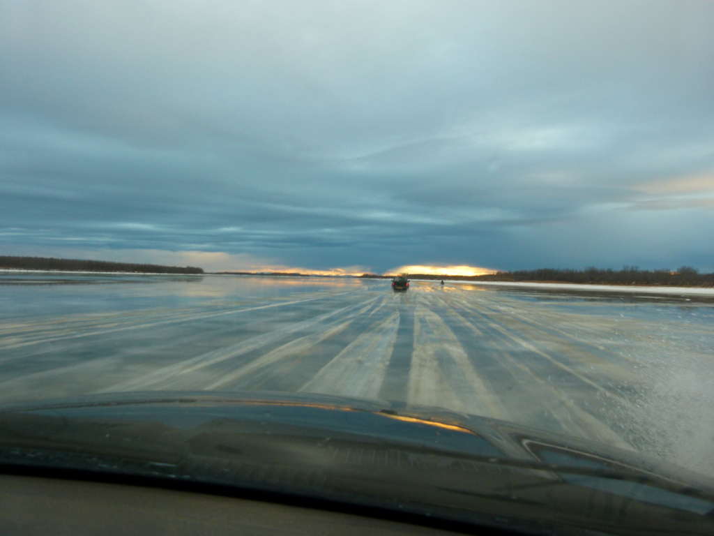 The ice road now has 2-6" of water on it  